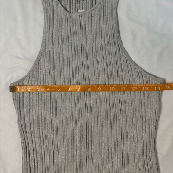 NWT Madewell Signature Shimmer Knit Cutaway Sweater Tank Silver Size L Ribbed - Picture 6 of 8
